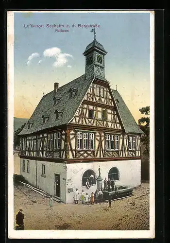 AK Seeheim a. d. Bergstrasse, Rathaus mit Brunnen