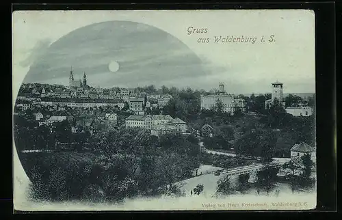 Mondschein-AK Waldenburg i. S., Teilansicht