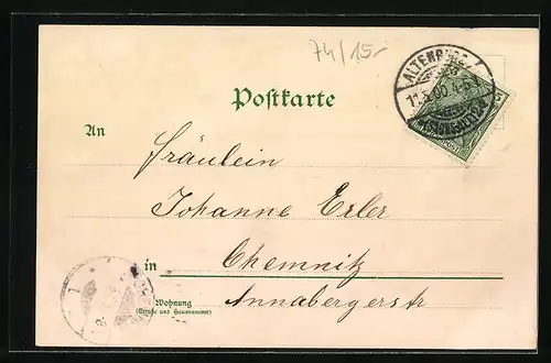 Lithographie Altenburg, Schloss mit Strassenbahn, Paar in Tracht