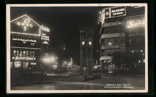 AK Berlin-Tiergarten, bei Nacht, Potsdamer-Platz