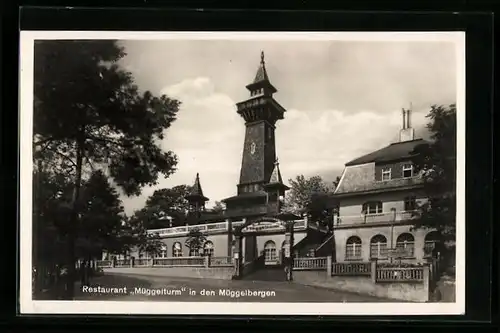 AK Berlin-Köpenick, Restaurant Müggelturm in den Müggelbergen, Bes. Walter Wichelhaus