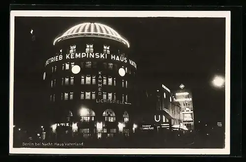 AK Berlin-Tiergarten, bei Nacht, Kempinski, Haus Vaterland