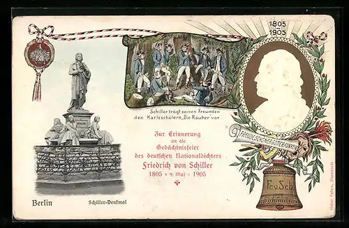 Präge-AK Berlin, Gedächtnisfeier des deutschen Nationaldichters Friedrich von Schiller 1905, Gendarmenmarkt