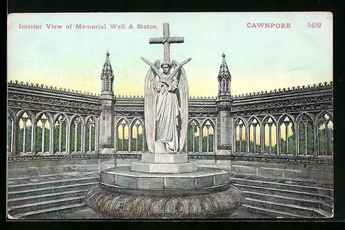 AK Cawnpore, Interior View of Memorial Well & Statue