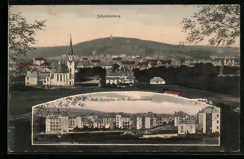 AK Bad Nauheim, Gesamtansicht mit Johannisberg, Panorama von den Gradierbauten