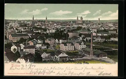 AK Zittau, Teilansicht mit Fabrik aus der Vogelschau