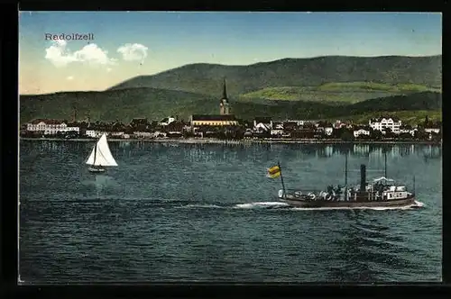 AK Radolfzell, Panorama des Ortes vom Wasser aus