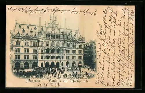AK München, Rathaus mit Wachparade
