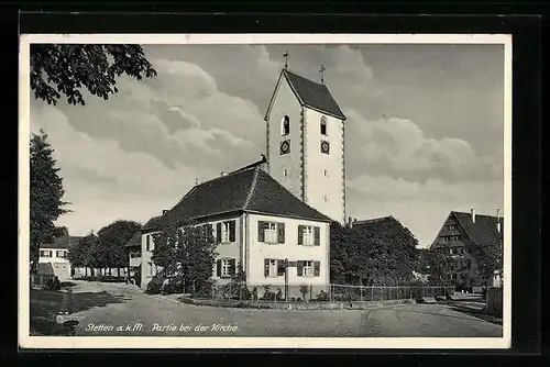AK Stetten a. k. M., Ortspartie mit Kirche