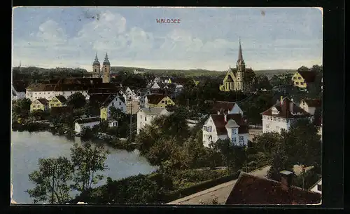 AK Waldsee, Teilansicht mit Kirche