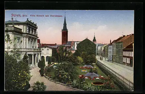 AK Düren /Rhld., Villa Hoesch und Oberstrasse mit Strassenbahn