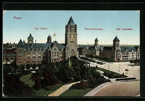 AK Posen, Königliche Landschaft und Königliches Schloss mit Oberpostdirektion