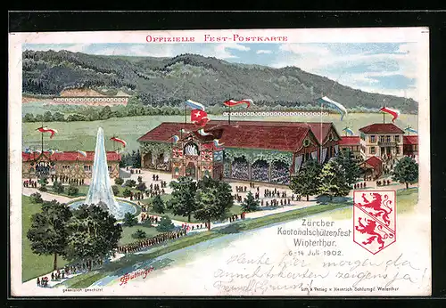 Lithographie Winterthur, Zürcher Kantonalschützenfest 1902 mit Wappen