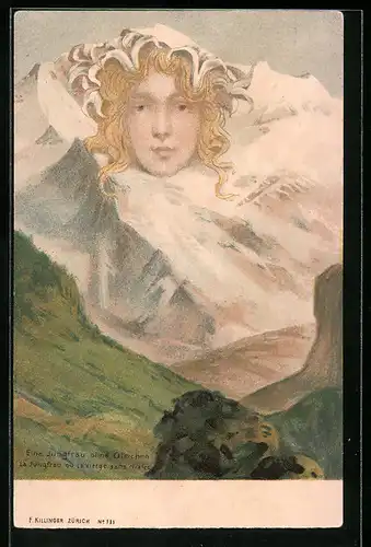 Künstler-AK Killinger Nr. 111: Eine Jungfrau ohne Gleichen, Berg mit Gesicht / Berggesichter