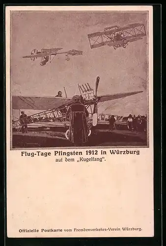 AK Ganzsache Bayern PP27C55: Würzburg, Flug-Tage Pfingsten 1912 auf dem Kugelfang, Flugzeuge