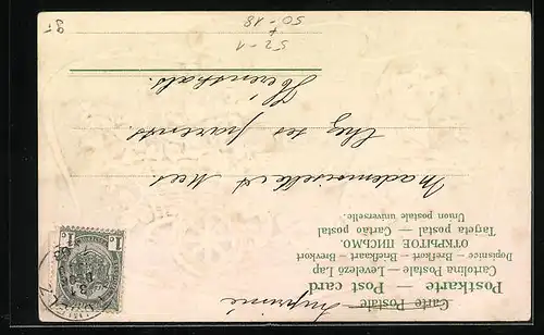 Präge-AK Schwein zieht einen Karren voller Klee