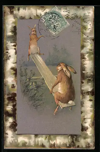 AK Zwei Kaninchen auf einer Wippe