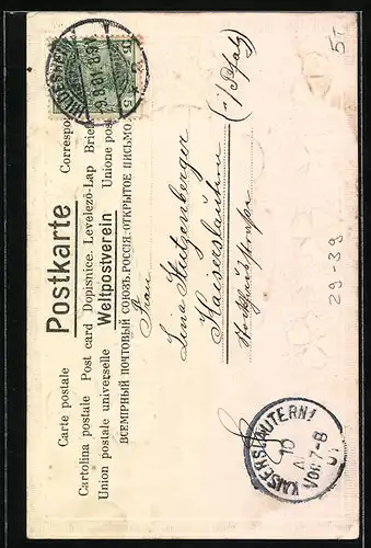 Duft-AK Glücks-Postkarte mit Marienkäfer und Vierblättrigem Klee