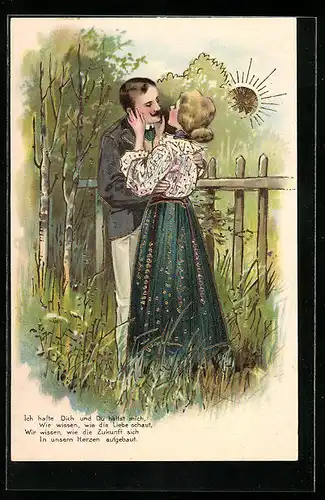 Sonnenschein-AK Verliebtes Paar im Wald