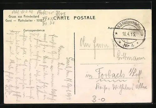 AK Gent, Innenansicht des Gasthofes Ratskeller