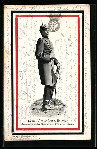 AK Heerführer General-Oberst Graf von Haeseler, Kommandeur des XVI. Armee-Korps