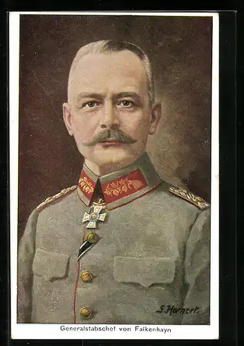 AK Heerführer Generalstabschef von Falkenhayn, Portrait in dekorierter Uniform