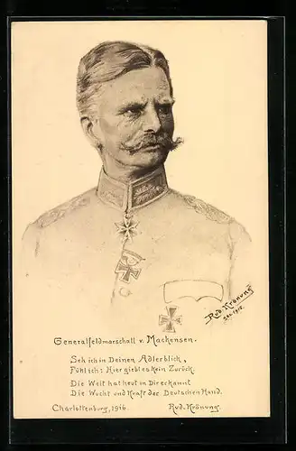 AK Heerführer von Mackensen, Portrait in Uniform, 1915