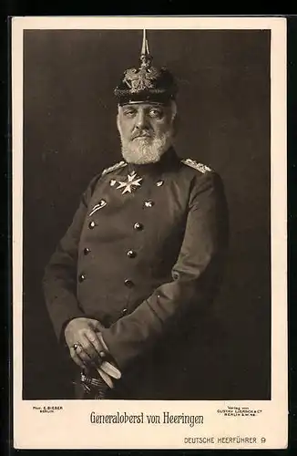 AK Heerführer Generaloberst von Heeringen, Portrait mit Pickelhelm