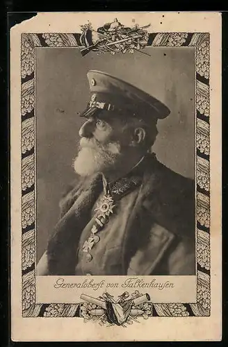 AK Heerführer von Falkenhausen, Generaloberst, Seitenportrait in dekorierter Uniform