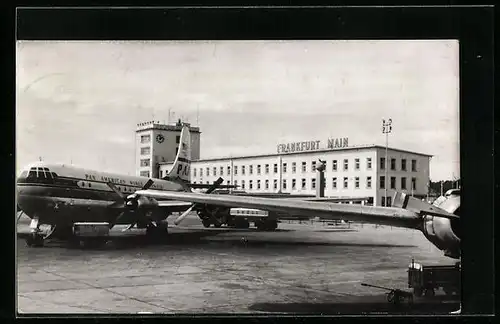 AK Frankfurt a. M., Flughafen, mit Pan American-Flugzeug