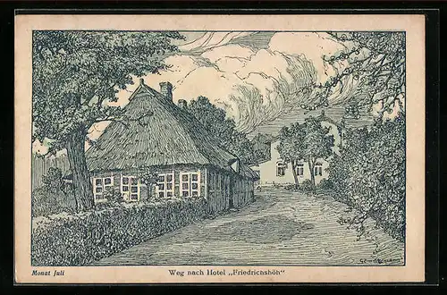 Künstler-AK Heikendorf-Kiel, Weg nach Hotel Friedrichshöh, Inh. Georg Hanft