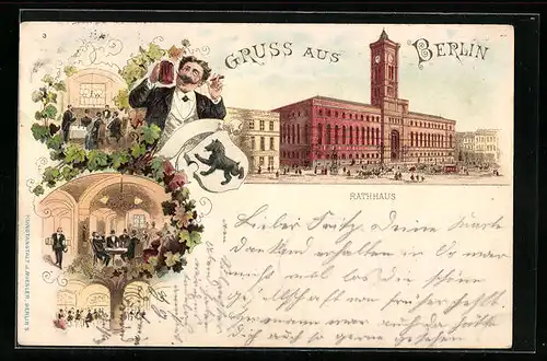 Lithographie Berlin, Rathaus, Gasthaus Ratskeller, Rathausstr. 15