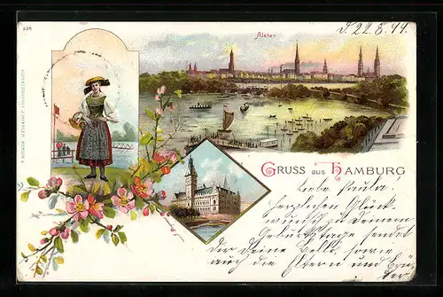 Lithographie Hamburg-Neustadt, Alster, Vierländerin