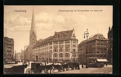 AK Hamburg, Mönkebergstrasse mit Versmannhaus und Stadt Café