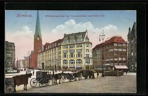 AK Hamburg, Mönkebergstrasse mit Versmannhaus und Stadt-Café