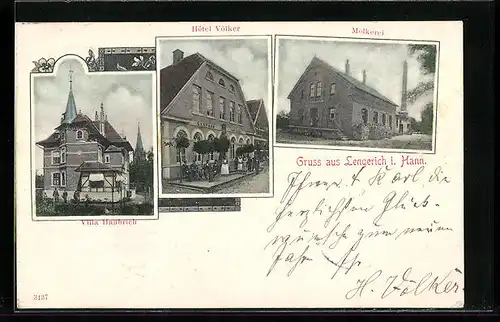 AK Lengerich i. Hann., Hotel Völker, Molkerei, Villa Haubrich