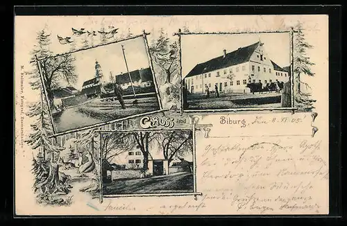 AK Biburg, Brauerei & Gasthaus zur Post, Forsthaus, Kirche