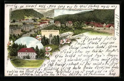Lithographie Bad Luisenthal, Ortsansicht, Teilansicht mit Stutzhaus, Forsthaus Langenburg
