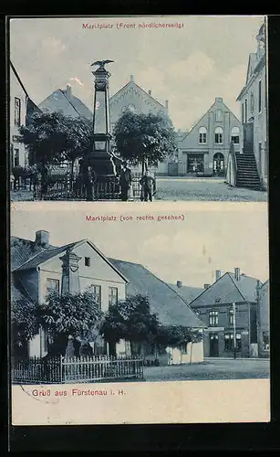 AK Fürstenau i. H., Marktplatz von Front und von rechts gesehen