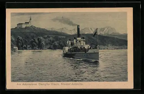 AK Andechs am Ammersee, Kloster Andechs und Dampfer Gisela