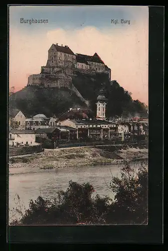 AK Burghausen, Teilansicht mit Kgl. Burg