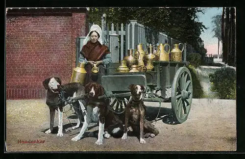 AK Milchbäuerin in Tracht mit Hundegespann