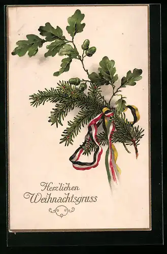 AK Weihnachtsgruss, Farben des Zweibundes mit Eichenlaub
