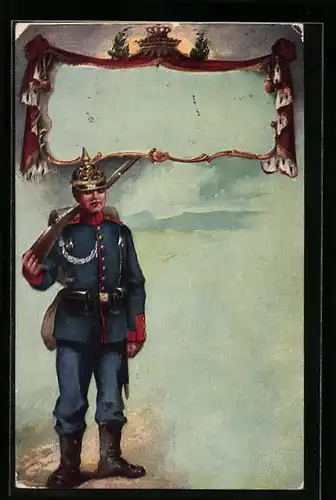 Künstler-AK Bayrischer Soldat in Uniform mit Pickelhaube