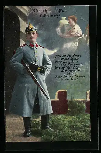 AK Steh ich in finst`rer Winternacht. - Soldat denkt an Geliebte