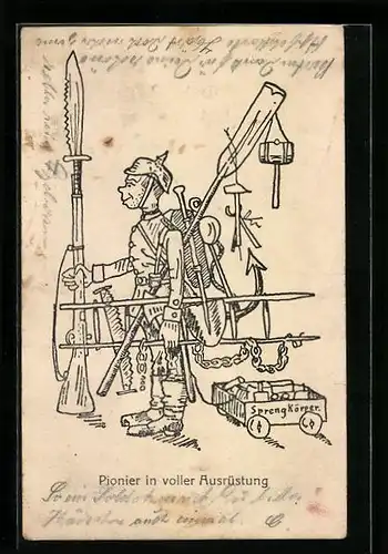 Künstler-AK Pionier in voller Ausrüstung