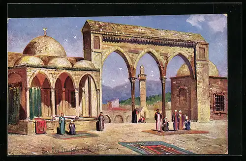 Künstler-AK Jerusalem, Auf der Plattform des Felsendoms