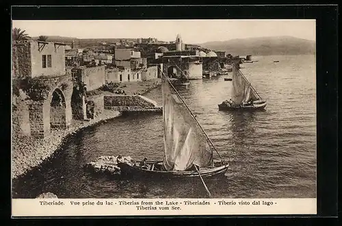 AK Tiberias, Uferpartie mit Segelbooten