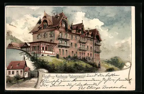 Lithographie Freudenstadt, Blick zum Hotel Kurhaus Palmenwald