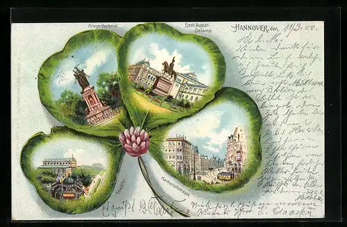 Passepartout-Lithographie Hannover, Theater, Kriegerdenkmal, Ernst-August-Denkmal, Karmarschstrasse, Kleeblatt